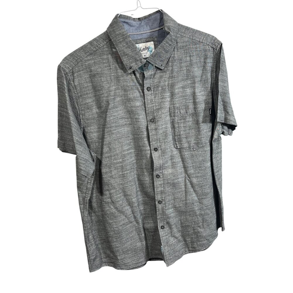 Hurley Mens Gray Button-Down Shirt XL Short Sleeve Cotton Blend Chest Pocket 16n
